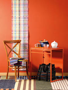 decorative orange wall and orange background style with home ornament dining concept