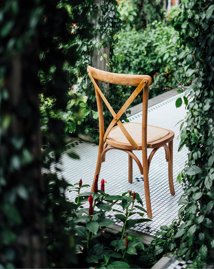 back of chair in garden