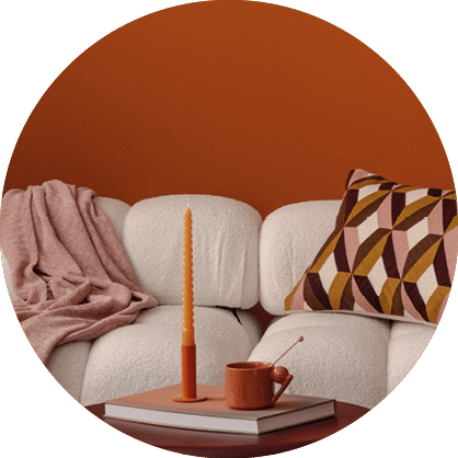 Minimalist set up of living space with sculptural d cor, buquet of flowers and modern decorations. Home decor.