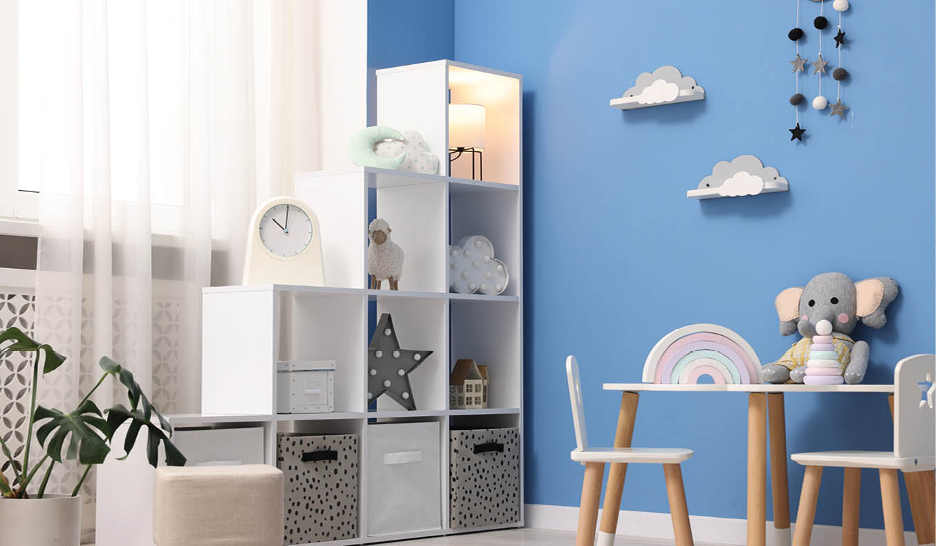 Child's room with stylish furniture and toys. Interior design