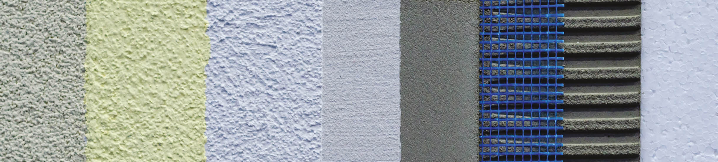 Close-up of external wall insulation systems and facade cladding.
