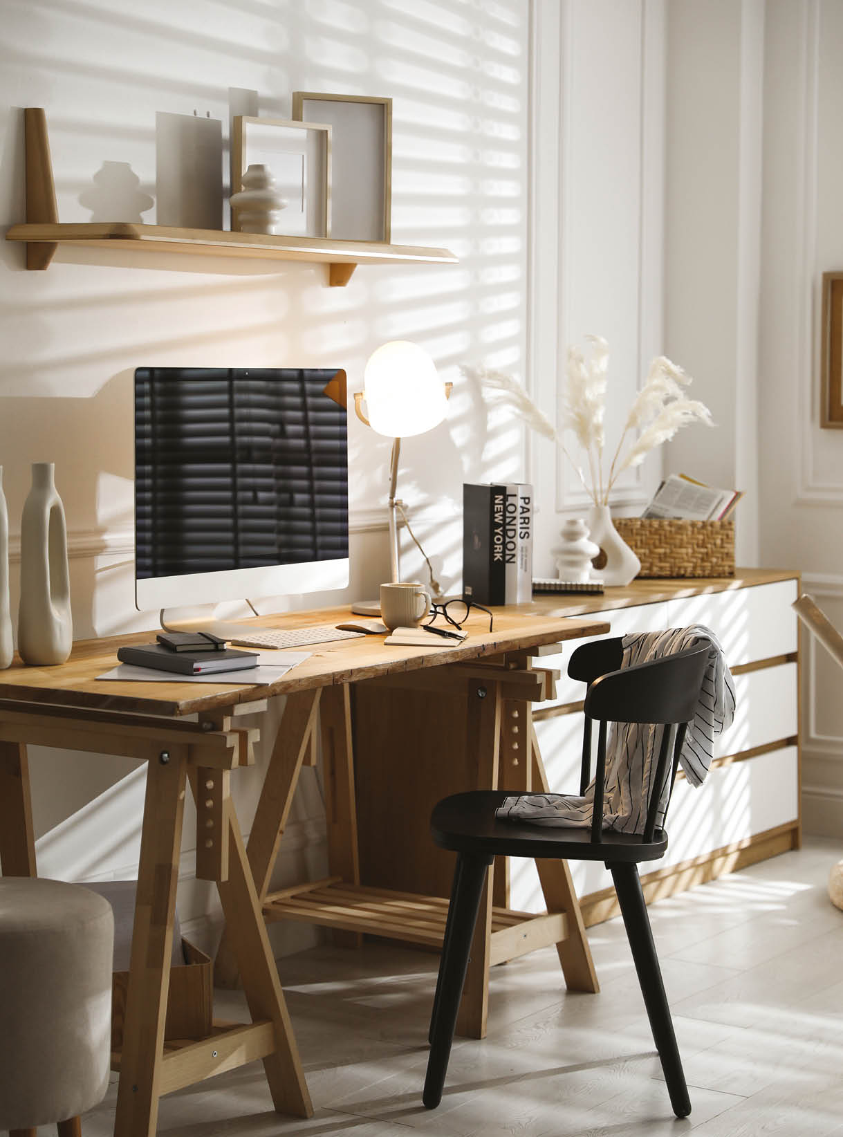 Comfortable workplace with computer in home office